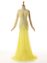 Yellow One Shoulder Lace Formal Prom Evening Dress